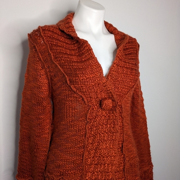 Boston Proper Burnt Orange V Neck Button Up Cardigan Sweater M - Picture 4 of 9